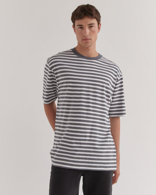 Assembly Label Oversized Cotton Tee Washed Graphite Stripe - Lulu & Daw - Assembly Label Mens - Assembly Labels Mens, mens - Lulu & Daw - Australian Fashion Boutique