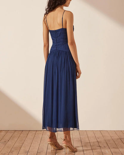 Isola Ruched Bodice Midi Dress - Tyrrhenian Blue - Lulu & Daw - Shona Joy - dress, shona joy - Lulu & Daw - Australian Fashion Boutique