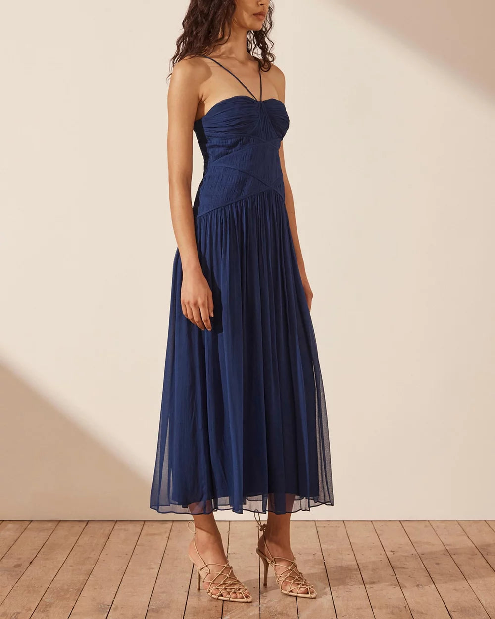 Isola Ruched Bodice Midi Dress - Tyrrhenian Blue - Lulu & Daw - Shona Joy - dress, shona joy - Lulu & Daw - Australian Fashion Boutique