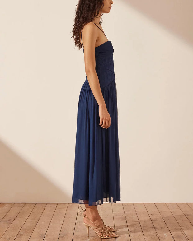 Isola Ruched Bodice Midi Dress - Tyrrhenian Blue - Lulu & Daw - Shona Joy - dress, shona joy - Lulu & Daw - Australian Fashion Boutique
