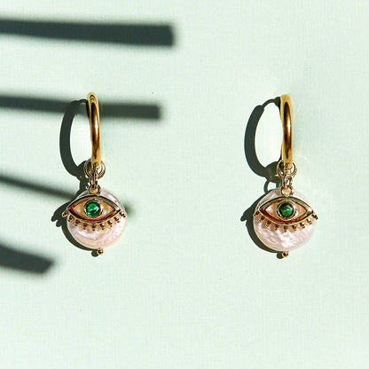 Green Eye Huggie Hoops