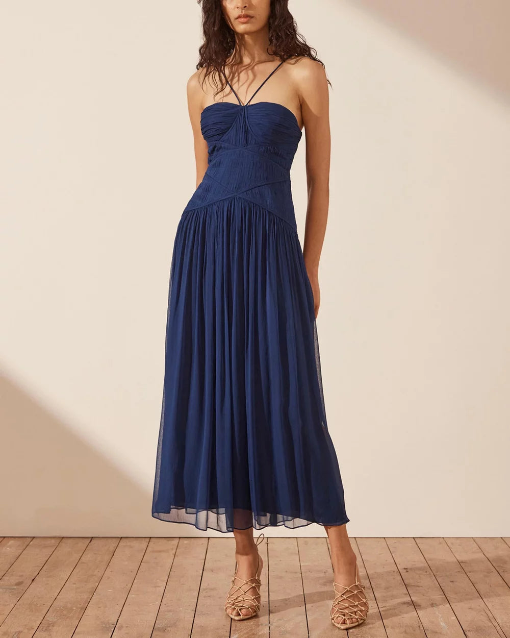 Isola Ruched Bodice Midi Dress - Tyrrhenian Blue - Lulu & Daw - Shona Joy - dress, shona joy - Lulu & Daw - Australian Fashion Boutique