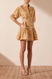 Imani  Ivory/Ginger Long Sleeve Mini Dress - Lulu & Daw - Shona Joy - new arrivals - Lulu & Daw - Australian Fashion Boutique