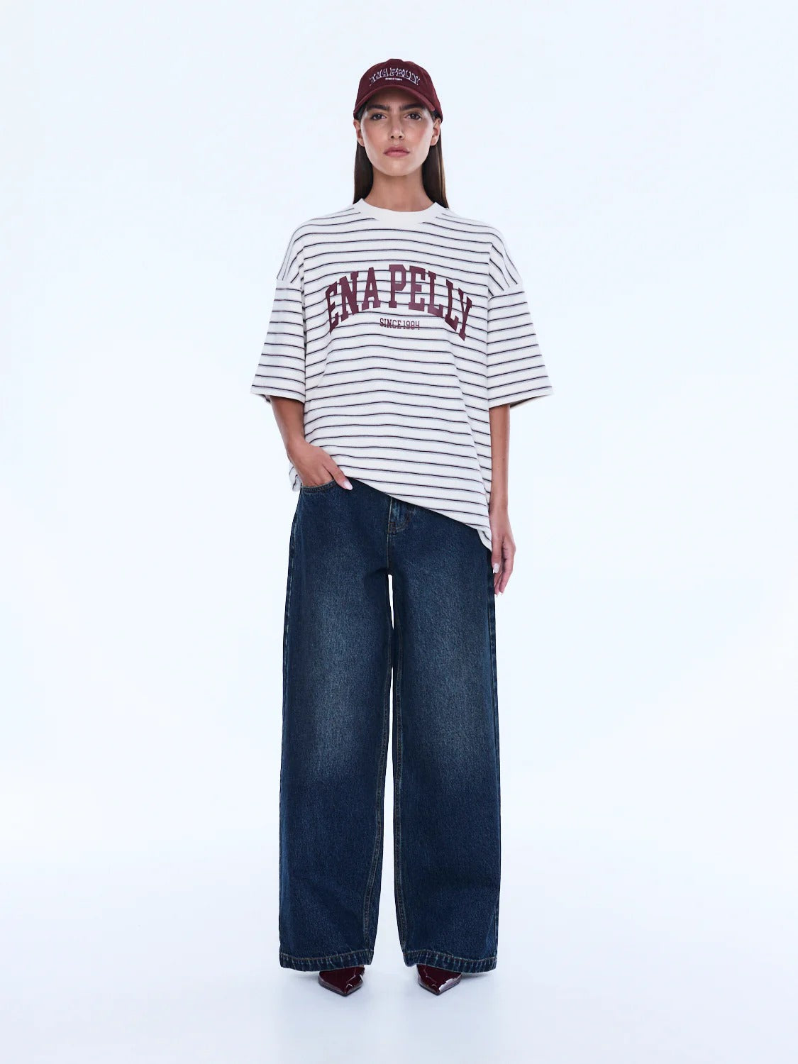 Ena Pelly Maeve Relaxed Tee - Burgundy Stripe