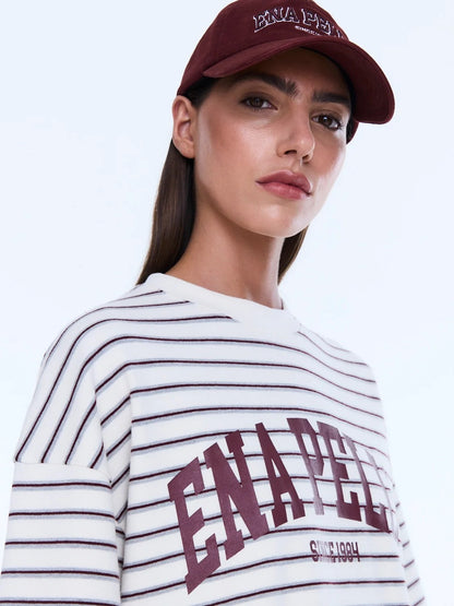 Ena Pelly Maeve Relaxed Tee - Burgundy Stripe