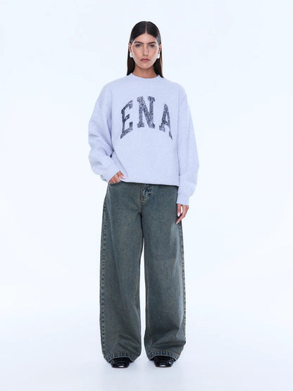 Ena Pelly Mila Oversized Sweater - Mid Grey Marble