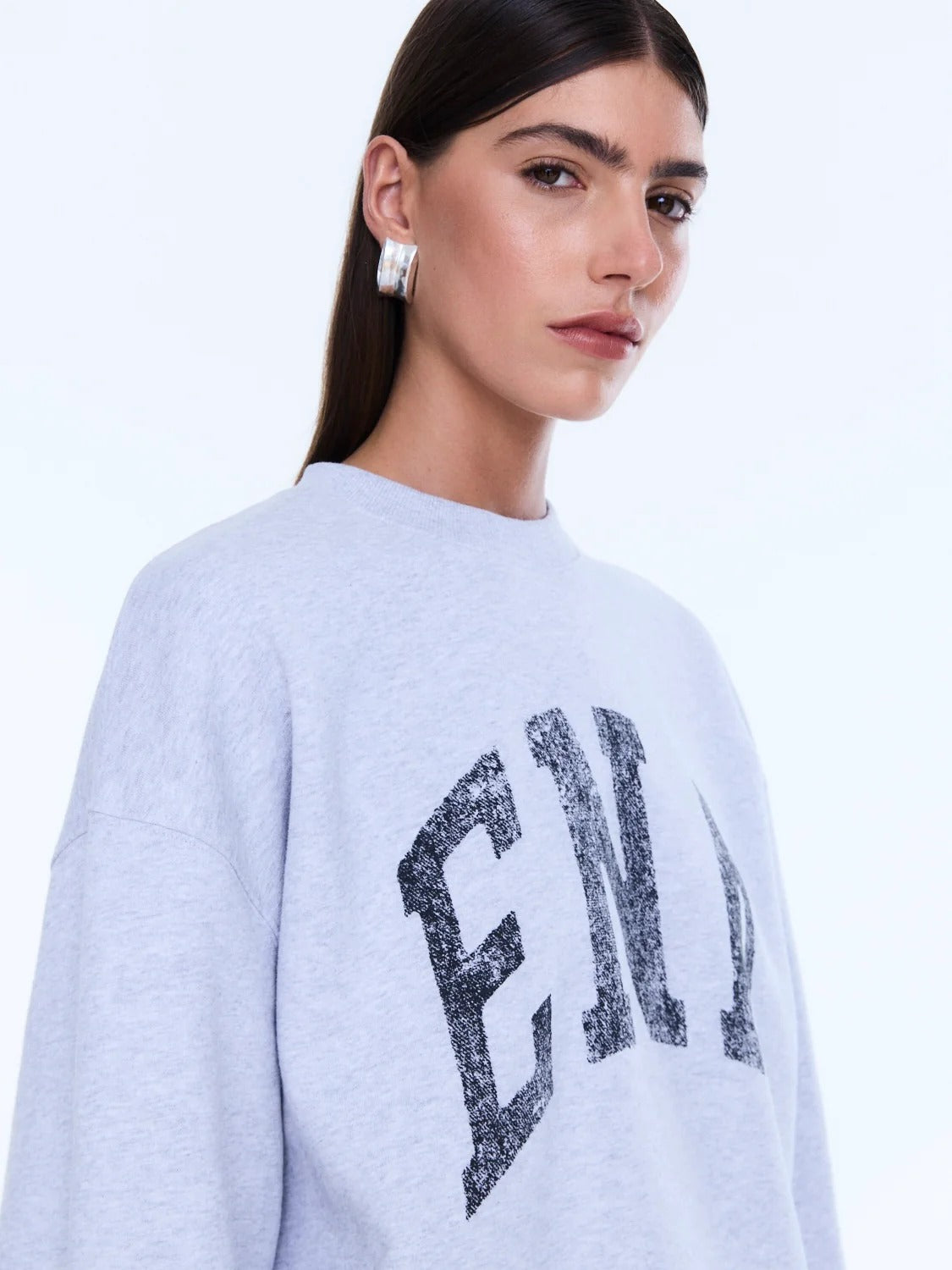 Ena Pelly Mila Oversized Sweater - Mid Grey Marble