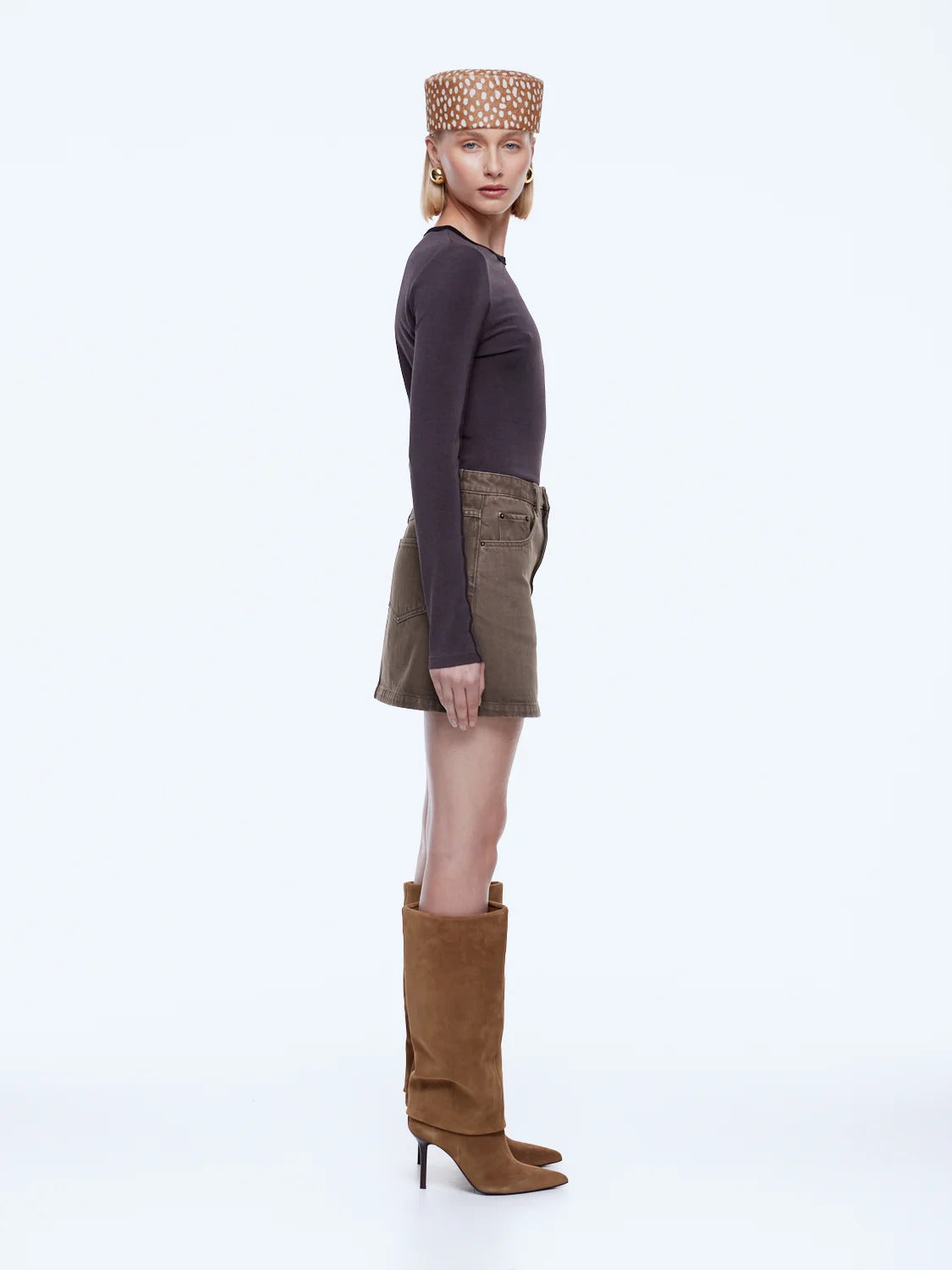 Ena Pelly Stella Denim Mini Skirt - Mushroom
