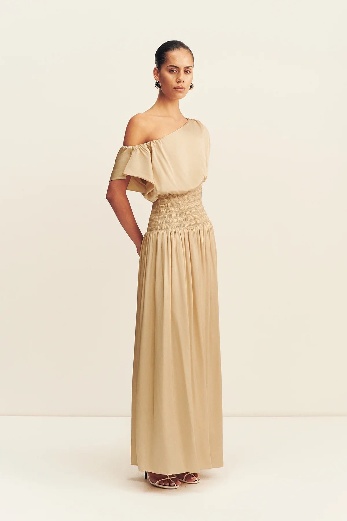 Shona Joy Agnes Shirred Blouson Maxi Dress Oat