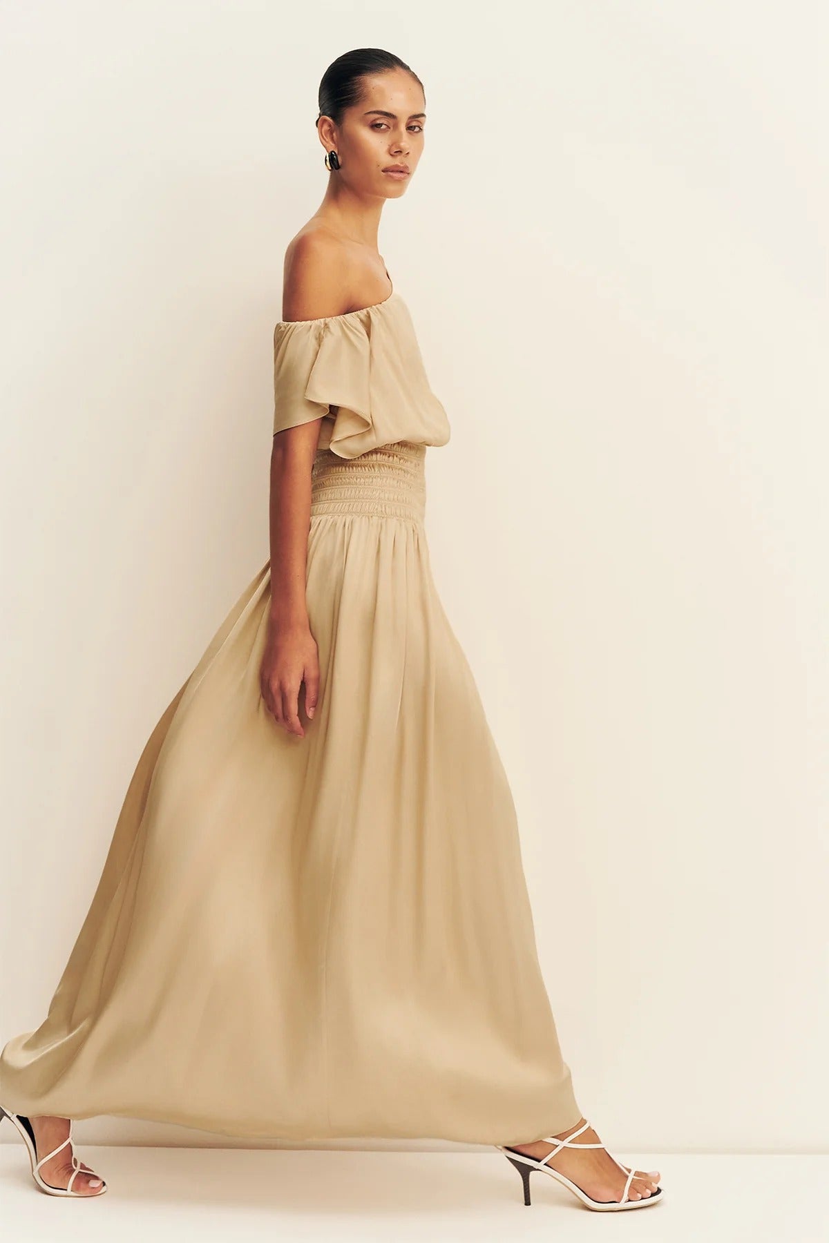 Shona Joy Agnes Shirred Blouson Maxi Dress Oat