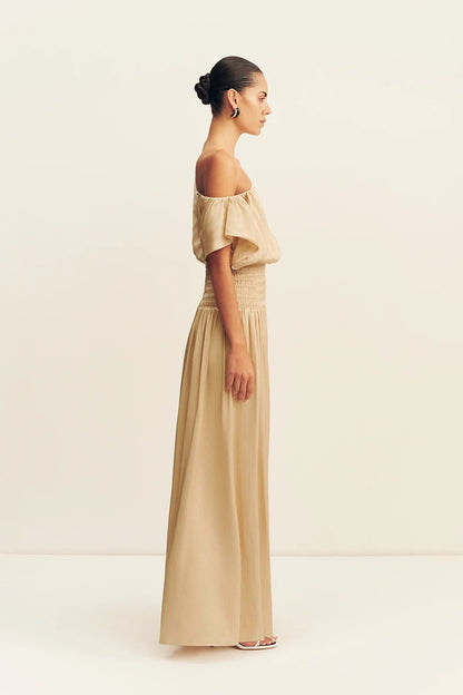 Shona Joy Agnes Shirred Blouson Maxi Dress Oat