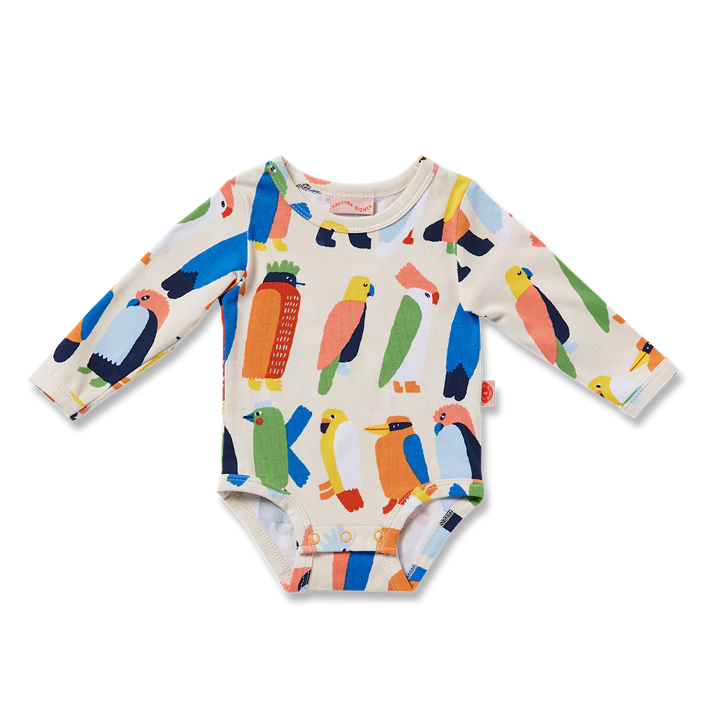 Flamin' Galahs Long Sleeve Bodysuit - Lulu & Daw - Halcyon Nights - childrenswear, new arrivals, new arrvials - Lulu & Daw - Australian Fashion Boutique