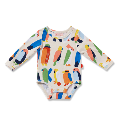 Flamin' Galahs Long Sleeve Bodysuit - Lulu & Daw - Halcyon Nights - childrenswear, new arrivals, new arrvials - Lulu & Daw - Australian Fashion Boutique