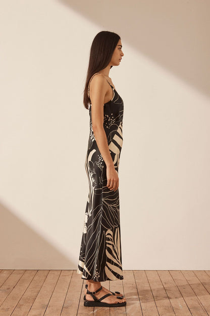 Capri Silk Plunged Midi Dress - Black/Cream - Lulu & Daw - Shona Joy - dress, shona joy, Silk - Lulu & Daw - Australian Fashion Boutique