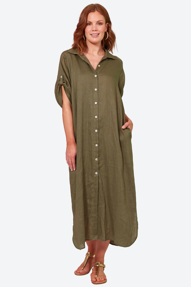 Plus size 2025 khaki shirt dress
