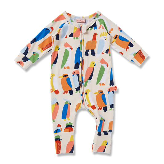 Flamin' Galahs Long Sleeve Romper - Lulu & Daw - Halcyon Nights - childrenswear, halcyon nights, new arrvials - Lulu & Daw - Australian Fashion Boutique