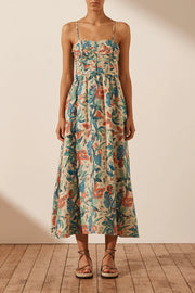 Mahalo Linen Ruched Panel Midi Dress - Lulu & Daw - Shona Joy - new arrivals, shona joy - Lulu & Daw - Australian Fashion Boutique