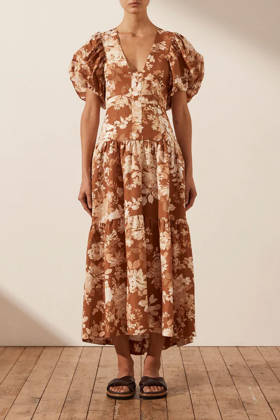 Plunged Short Sleeve Midi Dress - Lulu & Daw - Shona Joy - dress, Sale, shona joy - Lulu & Daw - Australian Fashion Boutique