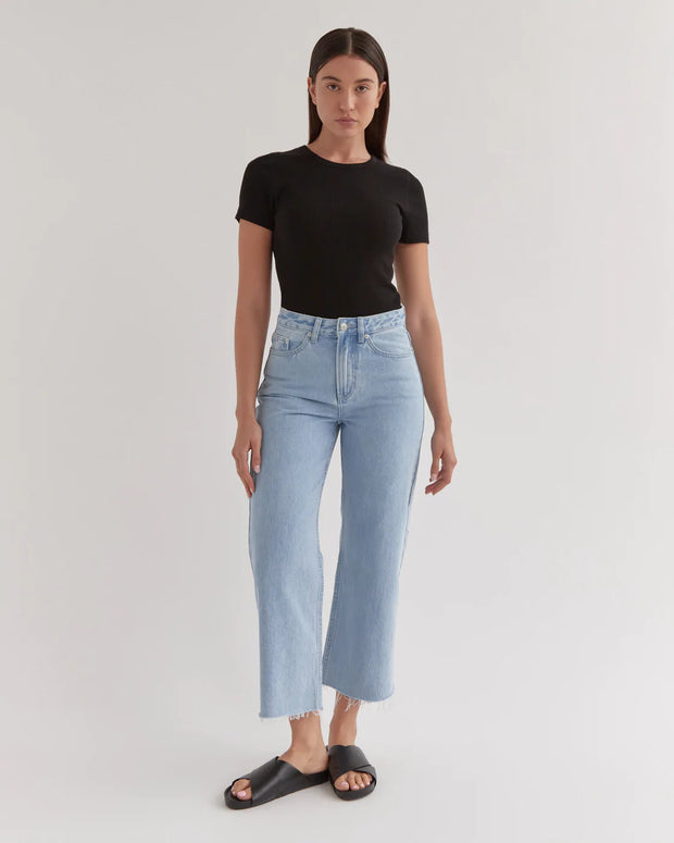 Assembly label straight clearance leg jean