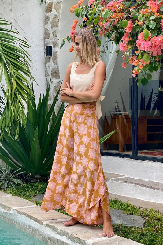 Joni Pants - Retro Blooms - Pink Mustard - Lulu & Daw - Renee Loves Frances - pants, renee loves frances - Lulu & Daw - Australian Fashion Boutique