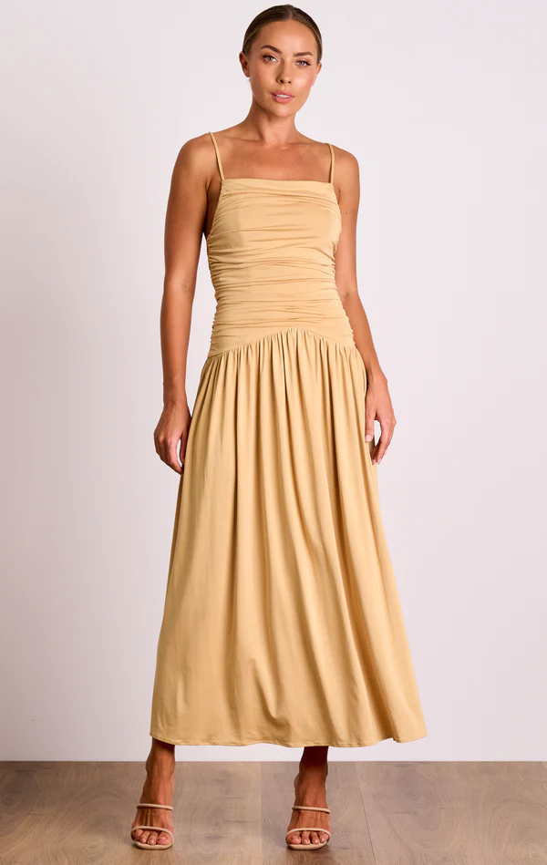 Adelyn Butter Rouche Strappy Midi Dress - Lulu & Daw - Pasduchas - dress - Lulu & Daw - Australian Fashion Boutique