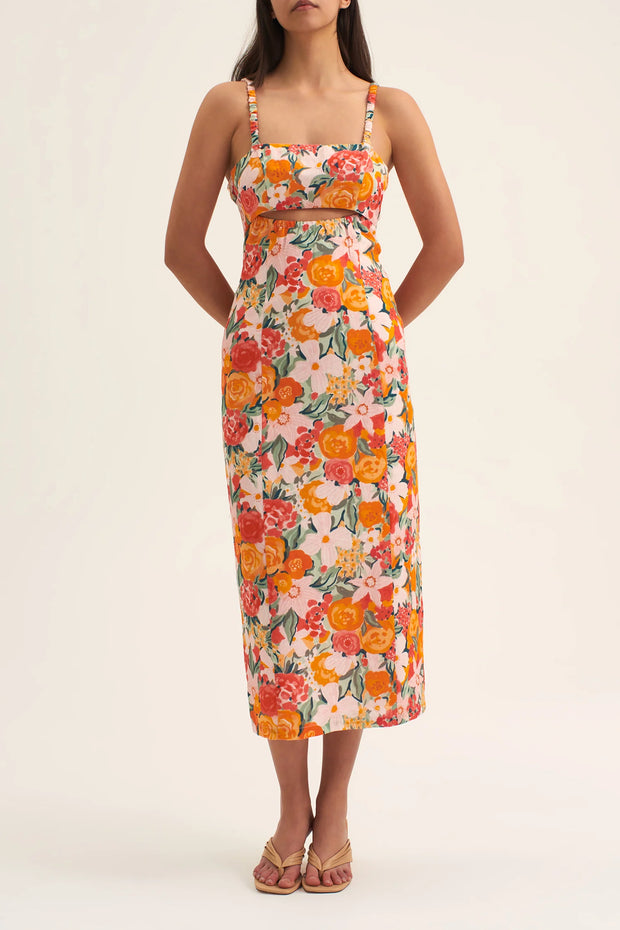 River Fitted Midi Dress Orange Blossom - Lulu & Daw - Ownley - 100% Linen, dresses, new arrivals - Lulu & Daw - Australian Fashion Boutique