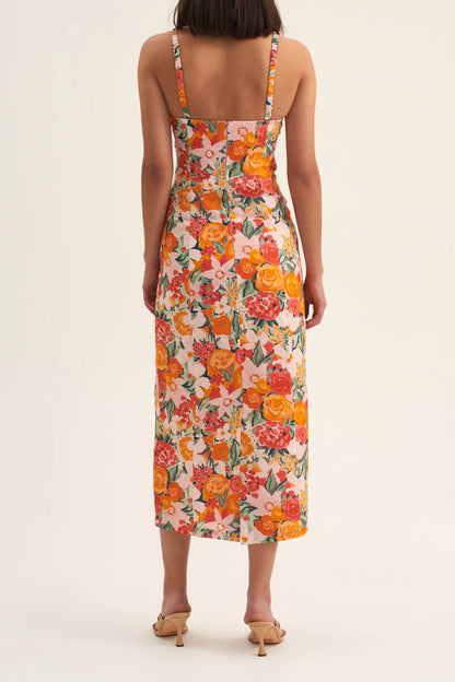 River Fitted Midi Dress Orange Blossom - Lulu & Daw - Ownley - 100% Linen, dresses - Lulu & Daw - Australian Fashion Boutique