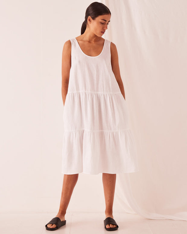 Tiered Linen Dress White - Lulu & Daw -  - 100% Linen, assembly label, basics, dress - Lulu & Daw - Australian Fashion Boutique