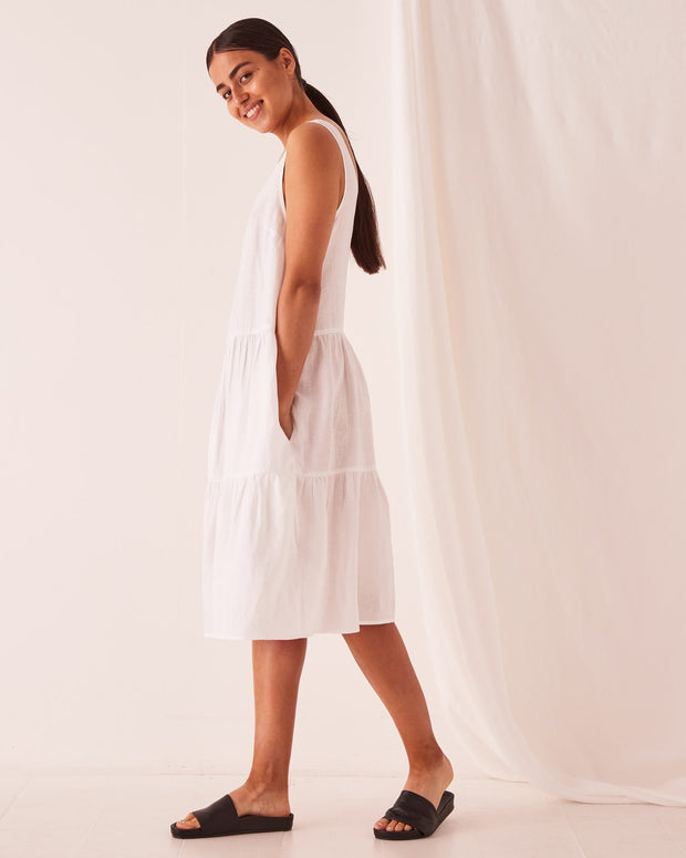 Tiered Linen Dress White - Lulu & Daw - Assembly Label - 100% Linen, assembly label, basics, dress - Lulu & Daw - Australian Fashion Boutique