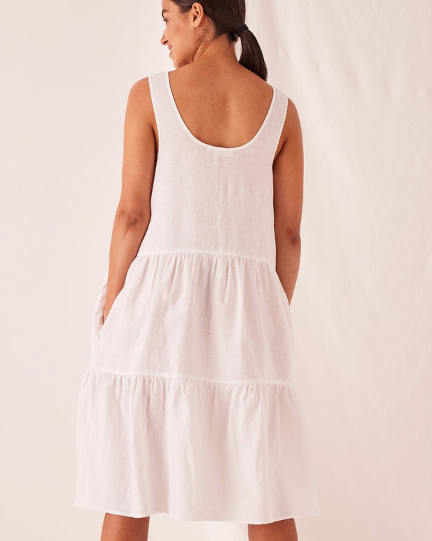 Tiered Linen Dress White - Lulu & Daw - Assembly Label - 100% Linen, assembly label, basics, dress - Lulu & Daw - Australian Fashion Boutique