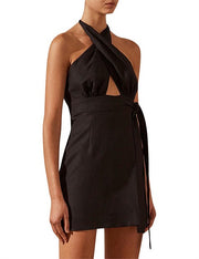 Morgan Linen Crossover Wrap Mini Dress - Lulu & Daw -  - dresses, mini, new arrivals - Lulu & Daw - Australian Fashion Boutique