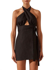 Morgan Linen Crossover Wrap Mini Dress - Lulu & Daw - Shona Joy - dress, dresses, mini - Lulu & Daw - Australian Fashion Boutique
