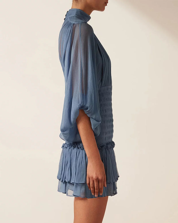 Noemi Long Sleeve Ruched Mini Dress - Ocean - Lulu & Daw -  -  - Lulu & Daw - Australian Fashion Boutique