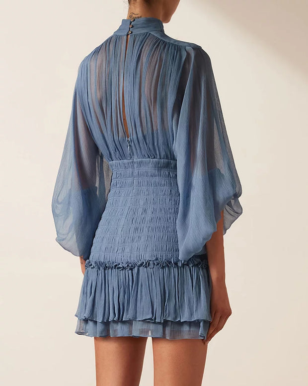 Noemi Long Sleeve Ruched Mini Dress - Ocean - Lulu & Daw -  -  - Lulu & Daw - Australian Fashion Boutique