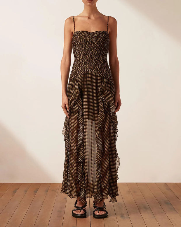 Sofia Ruched Frill Maxi Dress - Lulu & Daw -  - dress, dresses, shona joy - Lulu & Daw - Australian Fashion Boutique