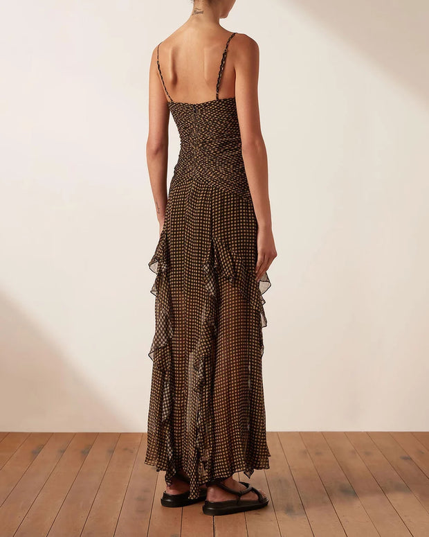 Sofia Ruched Frill Maxi Dress - Lulu & Daw -  - dress, dresses, shona joy - Lulu & Daw - Australian Fashion Boutique