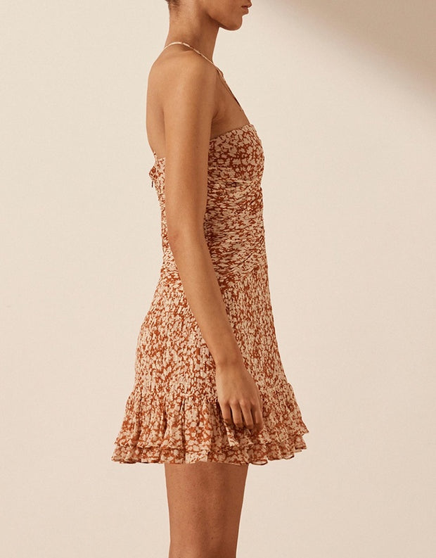 Keyhole Mini Dress - Mango/Oatmeal - Lulu & Daw - Shona Joy - dress, dresses - Lulu & Daw - Australian Fashion Boutique
