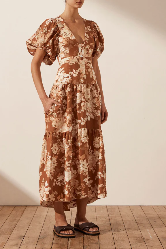 Plunged Short Sleeve Midi Dress - Lulu & Daw -  - dress, Sale, shona joy - Lulu & Daw - Australian Fashion Boutique