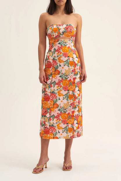 River Fitted Midi Dress Orange Blossom - Lulu & Daw - Ownley - 100% Linen, dresses - Lulu & Daw - Australian Fashion Boutique