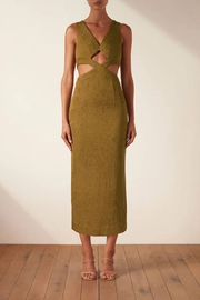 V Neck Cut Out Midi Dress - Cumin - Lulu & Daw -  - dress, shona joy - Lulu & Daw - Australian Fashion Boutique